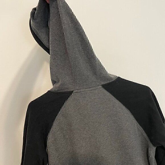 REEBOK Dark Gray Black Colorblock 3/4 Sleeve Pullover Hoodie Sweatshirt ALTERED - Picture 10 of 13